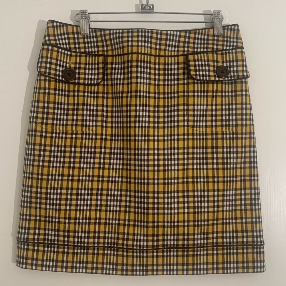 VTG Harold's Sz 6 Clueless Y2K Yellow Plaid Skirt Pockets Large Buttons